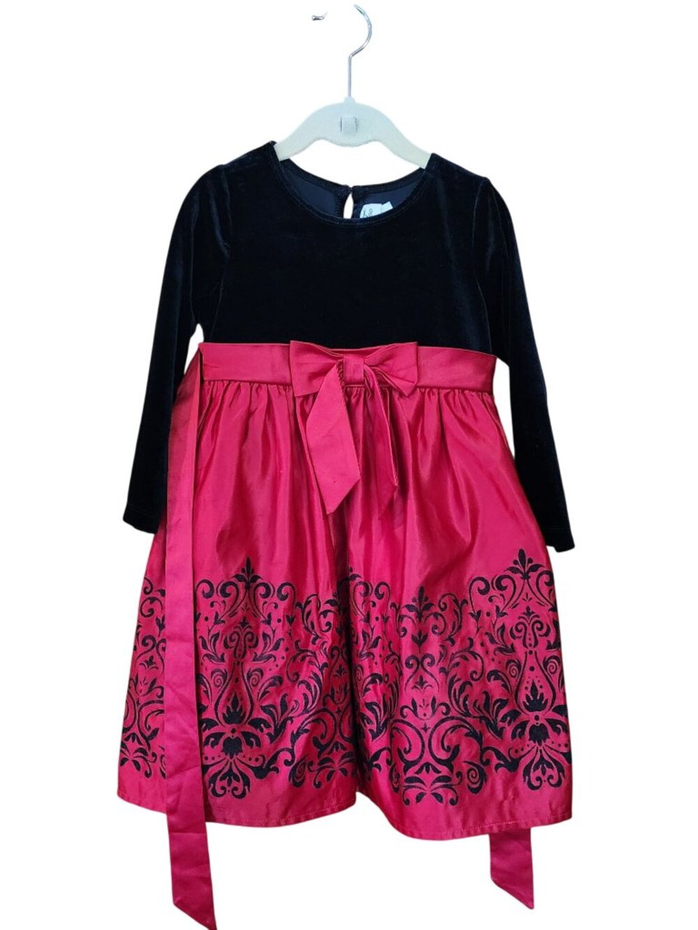 Rare Editions Girls Black Velvet Bodice Red Satin Holiday Dress Size 4T
